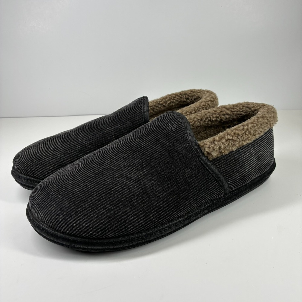 Woolrich Men's Large 11-11.5 Black Corduroy Closed Back Faux Fur House Slippers
